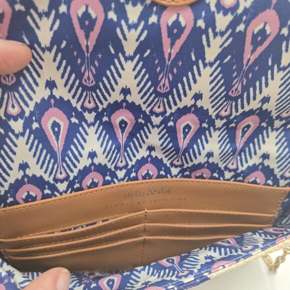 Stella & Dot Boho Raffia Blue Embroidered Clutch With Chain Purse Convertible - Picture 4 of 7